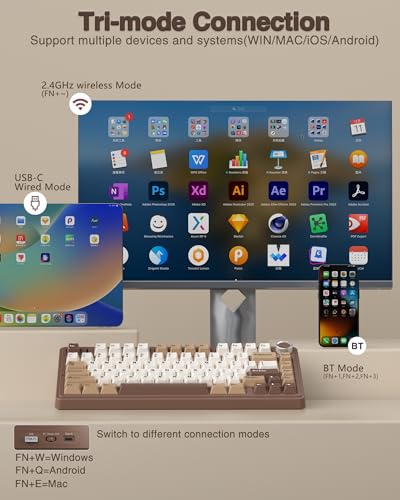 AULA F75 75% Wireless Mechanical Keyboard, Hot Swappable Creamy Keyboard, Pre-lubed Linear Switches, 2.4GHz/Type-C/BT5.0, RGB Backlit Gaming Keyboards(White&Brown) - photo 3