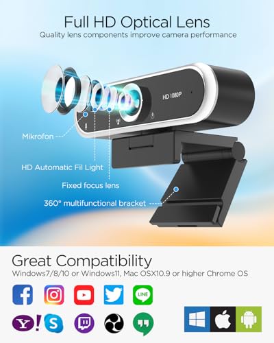 NIVEOLI Webcam 1080P with Microphone & Privacy Cover for PC/Laptop, USB Computer Camera Plug & Play with Auto Light Correction for Video Calls, Live Streaming Gaming & Online Meetings - photo 6
