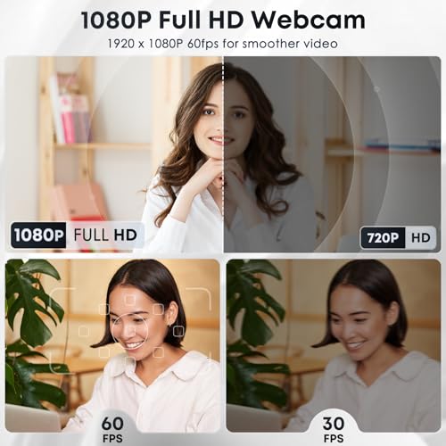 1080P HD Webcam with Microphone, Noise Cancellation, Privacy Cover, Wide-Angle Lens, Auto Light Correction, Plug & Play USB Webcam for Laptop, Desktop, PC, Mac, Zoom, Skype, Streaming (Black) - photo 2
