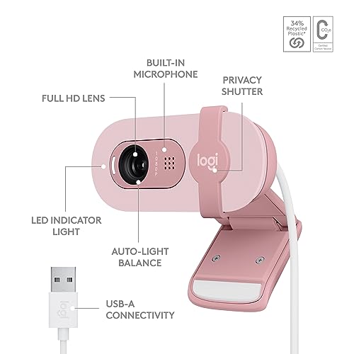 Logitech Brio 100 Full HD 1080p Webcam - Rose | Meetings and Streaming, Auto-Light Balance, Built-In Mic, Privacy Shutter, USB-A, Microsoft Teams, Google Meet, Zoom and More - photo 6