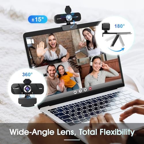 TRAUSI 1080P FHD Webcam with Noise-Canceling Mic, Auto Light Correction, Privacy Cover and Wide Angle Lens, Plug & Play USB Camera for Laptop/Desktop/PC/Mac, Compatible with Zoom/Teams/Streaming - photo 3