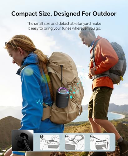 Portable Bluetooth Speaker Stocking Stuffers: Outdoor Essentials Waterproof | Powerful Sound,Dynamic Lights,15H Playtime,BT 5.3,TWS Pairing,IPX5 Beach|Pool|Camping|Travel Accessories,White Elephant Gifts - photo 4