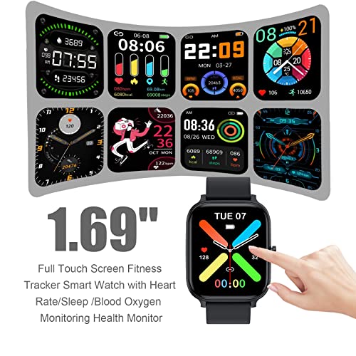 Smart Watch for Men Women Compatible with iPhone Samsung Android Phone 1.69 inch Full Touch Screen IP68 Waterproof Bluetooh Fitness Tracker Heart Rate/Sleep Monitor (Black) - photo 2