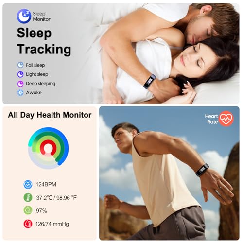 Fitness Tracker with Step/Distance/Calories Counter for Women Men | Heart Rate Monitor, Slim Style Watch, IP68 Waterproof, Sleep Monitor, Pedometer Watch, Black Band - photo 3