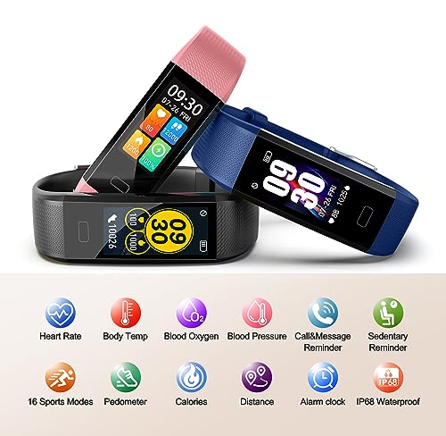 Fitness Tracker with Step/Distance/Calories Counter for Women Men | Heart Rate Monitor, Slim Style Watch, IP68 Waterproof, Sleep Monitor, Pedometer Watch, Black Band - photo 2