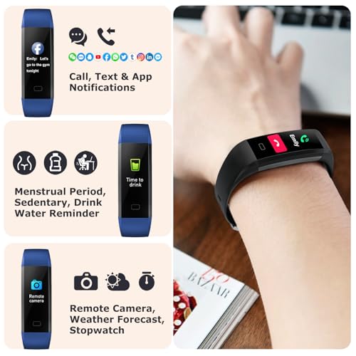 Fitness Tracker with Step/Distance/Calories Counter for Women Men | Heart Rate Monitor, Slim Style Watch, IP68 Waterproof, Sleep Monitor, Pedometer Watch, Black Band - photo 5