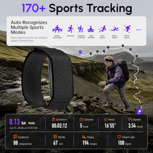 Domhong Screenless Fitness Tracker Smart Band, Sleep, HRV, Heart Rate, SpO2 | 30-Day Battery, 170+ Sports, Free QwatchPro App, No Subscription, 25g, IP68, Connected GPS, Daily Energy & Women's Health - photo 4