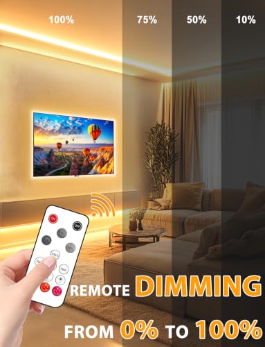 Lamomo COB LED Strip Lights Pro, 16.4Ft Warm White Dimmable Self-Adhesive Led Rope Light with Remote, Flexible Cuttable Waterproof 3000K Silicone Neon Tape Lights for Bedroom, Indoor, Outdoor,Cabinet - photo 2