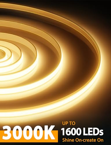 Lamomo COB LED Strip Lights Pro, 16.4Ft Warm White Dimmable Self-Adhesive Led Rope Light with Remote, Flexible Cuttable Waterproof 3000K Silicone Neon Tape Lights for Bedroom, Indoor, Outdoor,Cabinet - photo 3