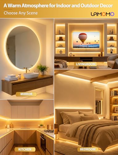 Lamomo COB LED Strip Lights Pro, 16.4Ft Warm White Dimmable Self-Adhesive Led Rope Light with Remote, Flexible Cuttable Waterproof 3000K Silicone Neon Tape Lights for Bedroom, Indoor, Outdoor,Cabinet - photo 7