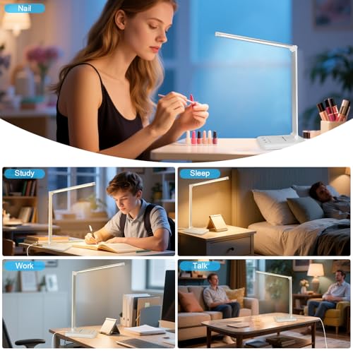 White crown LED Desk Lamp Dimmable Table Lamp Reading Lamp with USB Charging Port, 5 Lighting Modes, Sensitive Control, 30/60 Minutes Timer (White, First-Generation) - photo 5
