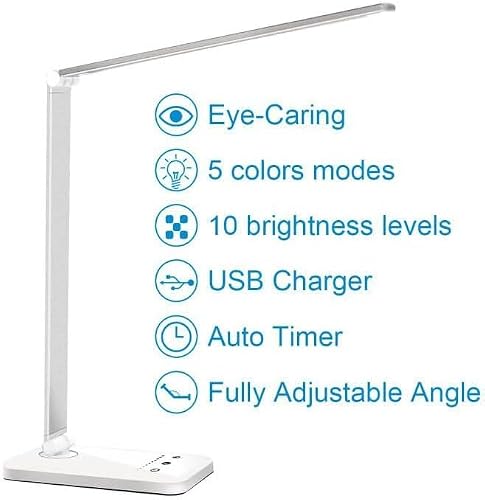 White crown LED Desk Lamp Dimmable Table Lamp Reading Lamp with USB Charging Port, 5 Lighting Modes, Sensitive Control, 30/60 Minutes Timer (White, First-Generation) - photo 10