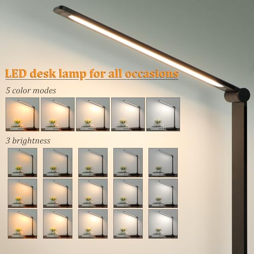 LED Desk Lamp with USB Ports,Touch Desk Lamps for Home Office with 5 Modes | 3 Brightness Desk Light with Small Night Light,Reading Lamp Table Lamp for Bedroom Bedside Study Black （with adapter） - photo 2