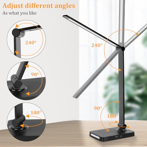 LED Desk Lamp with USB Ports,Touch Desk Lamps for Home Office with 5 Modes | 3 Brightness Desk Light with Small Night Light,Reading Lamp Table Lamp for Bedroom Bedside Study Black （with adapter） - photo 5
