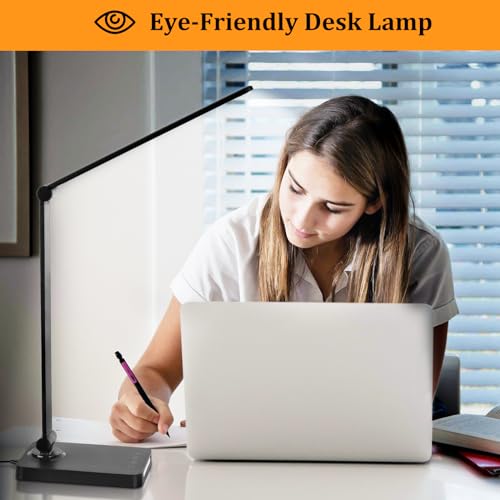 LED Desk Lamp with USB Ports,Touch Desk Lamps for Home Office with 5 Modes | 3 Brightness Desk Light with Small Night Light,Reading Lamp Table Lamp for Bedroom Bedside Study Black （with adapter） - photo 4