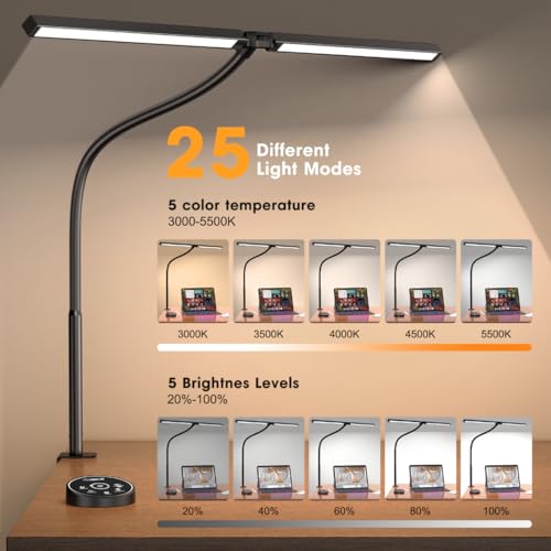 Pzloz Led Desk Lamp for Office Home - Eye Caring Architect lamp with Clamp,Dual Screen Computer Monitor Work Smart Light: 24W 5 Color Flexible Adjustable Lighting Table Lamp for Study Drafting - photo 3