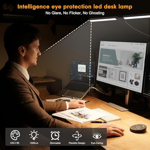 Pzloz Led Desk Lamp for Office Home - Eye Caring Architect lamp with Clamp,Dual Screen Computer Monitor Work Smart Light: 24W 5 Color Flexible Adjustable Lighting Table Lamp for Study Drafting - photo 4