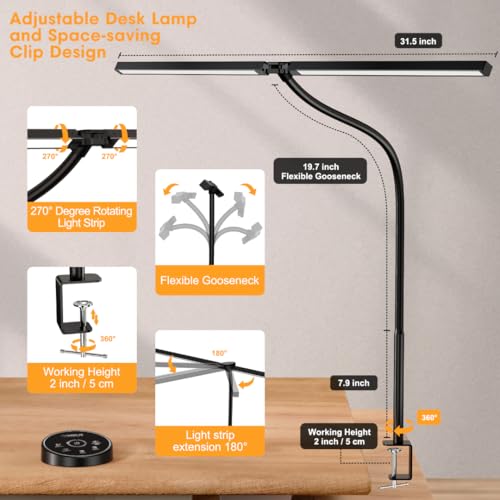Pzloz Led Desk Lamp for Office Home - Eye Caring Architect lamp with Clamp,Dual Screen Computer Monitor Work Smart Light: 24W 5 Color Flexible Adjustable Lighting Table Lamp for Study Drafting - photo 5