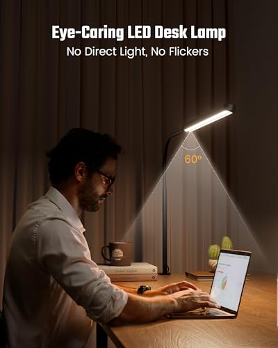 SUPERDANNY Eye-Caring LED Desk Lamp Work Lamp Office Lamp with Side Clamp | Black, Touch Control, 360° Flexible Gooseneck, 3 Modes Smooth Dimming, Memory Function, Adapter, Metal, for Home Office Dorm - photo 2
