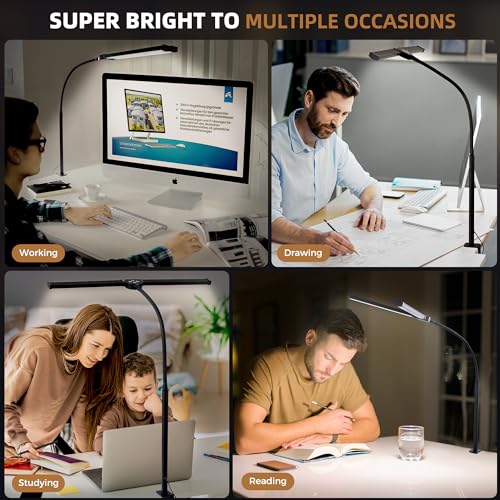 Motumen Led Desk Lamp for Home Office, Eye-Care Desk Light Clamp, Black | Smart Double Head Computer Monitor Table Clip Lamp, Adjustable Flexible Goose-Neck, 25 Lighting Models, Task Lamp - photo 6