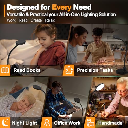 15W LED Desk Lamp with USB Charging Ports – Dimmable Table Lamp with 3 Color Temps, 5 Brightness, 4 Timers, Flexible Gooseneck Light with Base, Eye-Caring Reading Light for Home Office, Bedroom, Study - photo 7