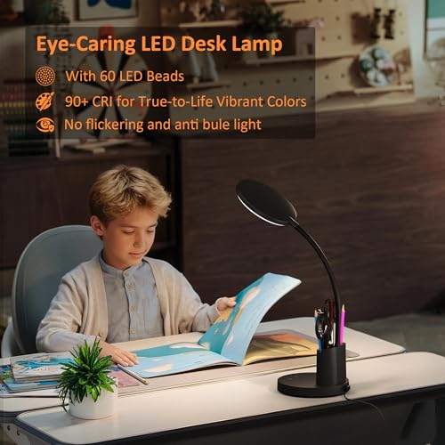 Vicsoon LED Desk Lamp for College Dorm with Pen Phone Holder, Black | 3 Color Modes Dimmable Desk Light, College Dorm Essentials, 360° Adjustable Arm, Eye-caring Bedside Reading Lamp, 800 Lumen - photo 4