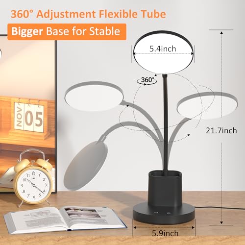 Vicsoon LED Desk Lamp for College Dorm with Pen Phone Holder, Black | 3 Color Modes Dimmable Desk Light, College Dorm Essentials, 360° Adjustable Arm, Eye-caring Bedside Reading Lamp, 800 Lumen - photo 3