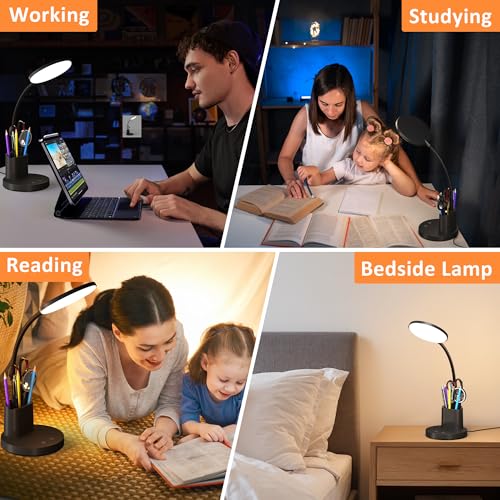Vicsoon LED Desk Lamp for College Dorm with Pen Phone Holder, Black | 3 Color Modes Dimmable Desk Light, College Dorm Essentials, 360° Adjustable Arm, Eye-caring Bedside Reading Lamp, 800 Lumen - photo 6
