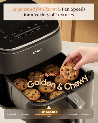 Cosori TurboBlaze Air Fryer, 9-in-1, 6 Qt, PFAS-Free Ceramic Coating | 90°-450°F, 5 Fan Speeds, Air Fry, Roast, Broil, Frozen, Bake, Dry, Proof, 95% Less Oil, Safety Lock, Dishwasher-Safe, 1725W - photo 5