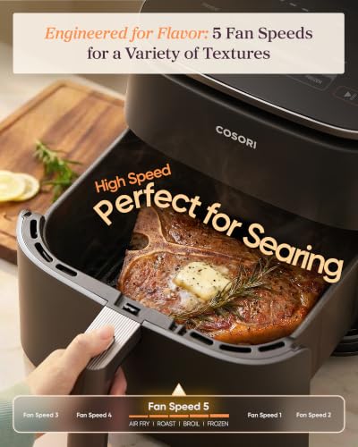 Cosori TurboBlaze Air Fryer, 9-in-1, 6 Qt, PFAS-Free Ceramic Coating | 90°-450°F, 5 Fan Speeds, Air Fry, Roast, Broil, Frozen, Bake, Dry, Proof, 95% Less Oil, Safety Lock, Dishwasher-Safe, 1725W - photo 4