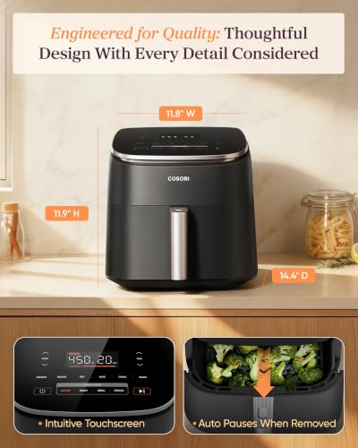 Cosori TurboBlaze Air Fryer, 9-in-1, 6 Qt, PFAS-Free Ceramic Coating | 90°-450°F, 5 Fan Speeds, Air Fry, Roast, Broil, Frozen, Bake, Dry, Proof, 95% Less Oil, Safety Lock, Dishwasher-Safe, 1725W - photo 7