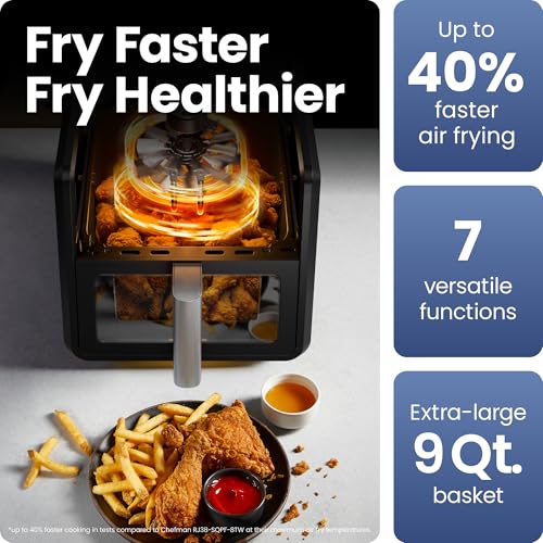 Chefman Air Fryer 9 Qt | TurboFry 7-in-1 High-Powered 450°F Cooking for Crispier and Even Results | XL Basket with Viewing Window | Air Fry, Bake, Broil, Reheat, Dehydrate, Defrost, Keep Warm - photo 2