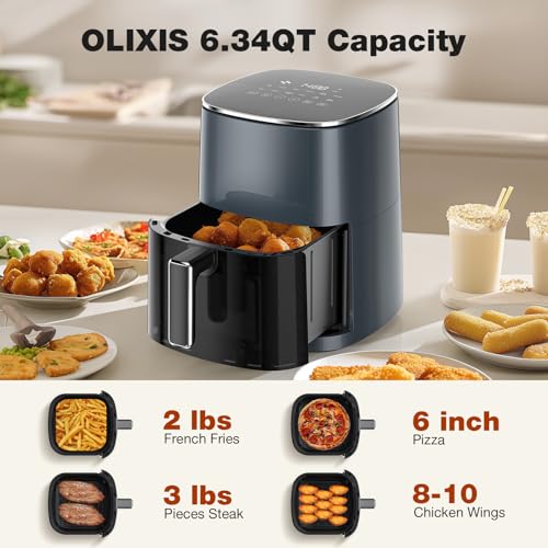 OLIXIS 12-in-1 Air Fryer 6.34 Quarts, Visable Airfryer with Window, 400°F, Roast, Reheat, Dehydrate, Bake, Steam, Fries, Custard, Chicken, Wings, Sea Food, Vegetabels, Grey - photo 2