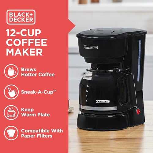 BLACK+DECKER 12-Cup Coffee Maker with Easy On/Off Switch, Easy Pour, Non-Drip Carafe with Removable Filter Basket, Vortex Technology, Black - photo 2