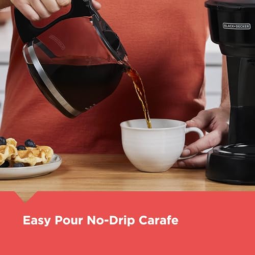 BLACK+DECKER 12-Cup Coffee Maker with Easy On/Off Switch, Easy Pour, Non-Drip Carafe with Removable Filter Basket, Vortex Technology, Black - photo 5