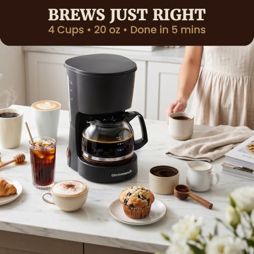 Elite Gourmet EHC4128 Automatic 4-Cup Drip Coffee Maker, Black | Glass carafe, Pause N Serve, reusable filter, On/Off switch, and Keep Warm with water level indicator - photo 2