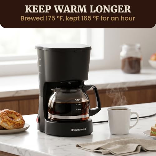 Elite Gourmet EHC4128 Automatic 4-Cup Drip Coffee Maker, Black | Glass carafe, Pause N Serve, reusable filter, On/Off switch, and Keep Warm with water level indicator - photo 3