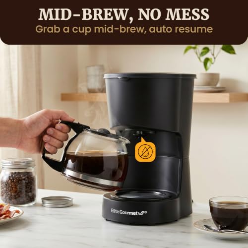 Elite Gourmet EHC4128 Automatic 4-Cup Drip Coffee Maker, Black | Glass carafe, Pause N Serve, reusable filter, On/Off switch, and Keep Warm with water level indicator - photo 6