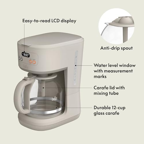 BELLA 12-Cup Programmable Coffee Maker with No-Drip Glass Carafe, Oatmilk - photo 2
