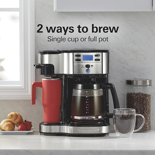 Hamilton Beach 2-Way Programmable Coffee Maker & Single Serve Coffee Maker | 12 Cup Glass Carafe | Black with Stainless Steel Accents | 49980RG - photo 2