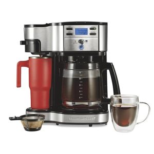 Hamilton Beach 2-Way Programmable Coffee Maker & Single Serve Coffee Maker | 12 Cup Glass Carafe | Black with Stainless Steel Accents | 49980RG