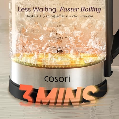 Cosori Electric Kettle, No Plastic Contact with Water, 1.7L, Black | Wide Opening, Easy to Clean, Auto Shut-Off, Boil-Dry Protection, Tea Kettle, Hot Water Boiler, Borosilicate Glass, 1500W - photo 3