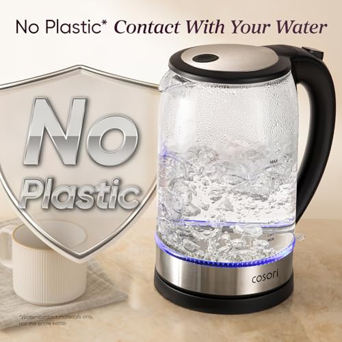 Cosori Electric Kettle, No Plastic Contact with Water, 1.7L, Black | Wide Opening, Easy to Clean, Auto Shut-Off, Boil-Dry Protection, Tea Kettle, Hot Water Boiler, Borosilicate Glass, 1500W - photo 2