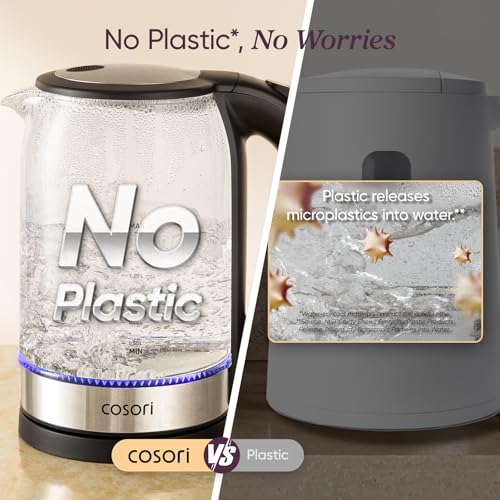 Cosori Electric Kettle, No Plastic Contact with Water, 1.7L, Black | Wide Opening, Easy to Clean, Auto Shut-Off, Boil-Dry Protection, Tea Kettle, Hot Water Boiler, Borosilicate Glass, 1500W - photo 4