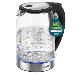 Cosori Electric Kettle, No Plastic Contact with Water, 1.7L, Black | Wide Opening, Easy to Clean, Auto Shut-Off, Boil-Dry Protection, Tea Kettle, Hot Water Boiler, Borosilicate Glass, 1500W