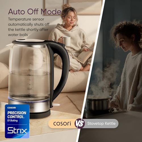 Cosori Electric Kettle, No Plastic Contact with Water, 1.7L, Black | Wide Opening, Easy to Clean, Auto Shut-Off, Boil-Dry Protection, Tea Kettle, Hot Water Boiler, Borosilicate Glass, 1500W - photo 7