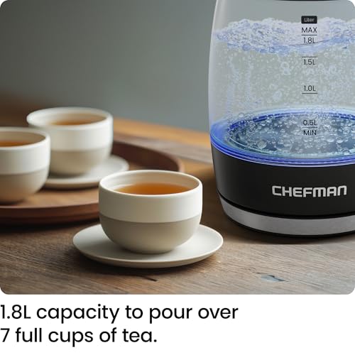 Chefman Electric Kettle, 1.8L 1500W, Hot Water Boiler, Removable Lid for Easy Cleaning, Auto Shut Off, Boil-Dry Protection, Stainless Steel Filter, BPA Free, Borosilicate Glass Electric Tea Kettle - photo 3