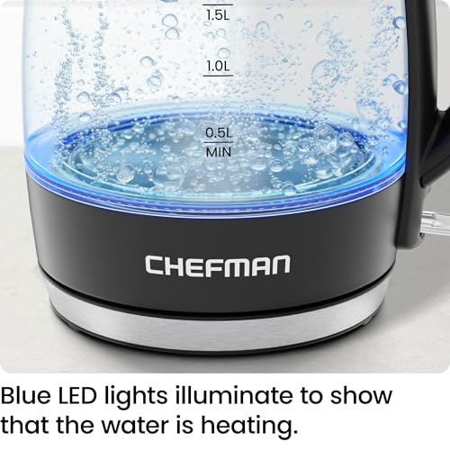 Chefman Electric Kettle, 1.8L 1500W, Hot Water Boiler, Removable Lid for Easy Cleaning, Auto Shut Off, Boil-Dry Protection, Stainless Steel Filter, BPA Free, Borosilicate Glass Electric Tea Kettle - photo 4