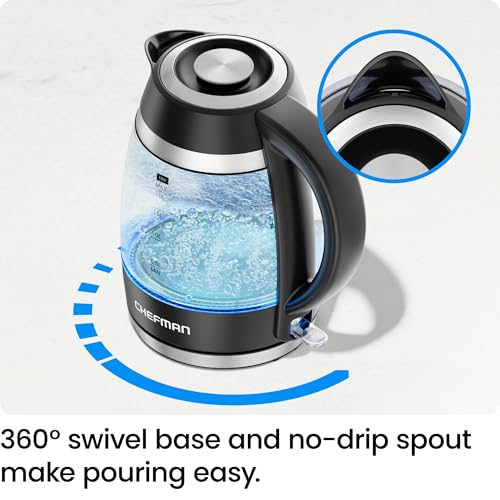 Chefman Electric Kettle, 1.8L 1500W, Hot Water Boiler, Removable Lid for Easy Cleaning, Auto Shut Off, Boil-Dry Protection, Stainless Steel Filter, BPA Free, Borosilicate Glass Electric Tea Kettle - photo 6