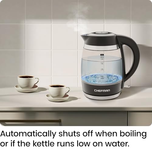Chefman Electric Kettle, 1.8L 1500W, Hot Water Boiler, Removable Lid for Easy Cleaning, Auto Shut Off, Boil-Dry Protection, Stainless Steel Filter, BPA Free, Borosilicate Glass Electric Tea Kettle - photo 7